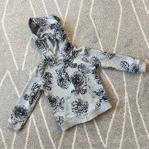 Joe Fresh Gray Full Zip Hoodie with Navy Floral Pattern Girls Size 5